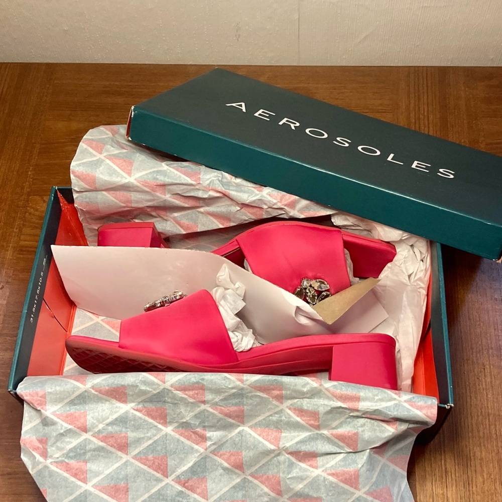 Aerosoles Eventi pink fabric heeled mules slide sandals w jewels size 10-11 - Picture 8 of 8